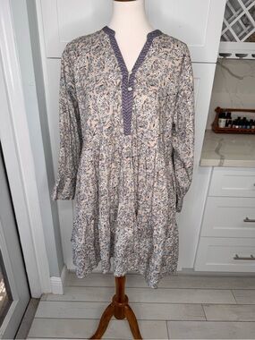 Reistor V-neck Tiered Dress Long Sleeve 100% Organic Cotton Purple Size Large